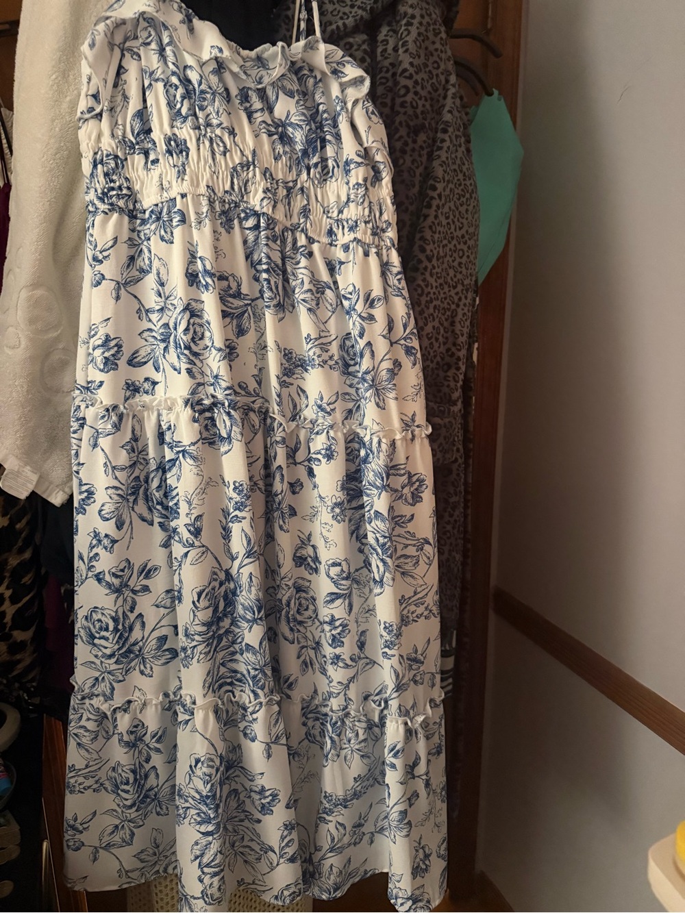 White and Blue Floral Maxi Skirt - Women